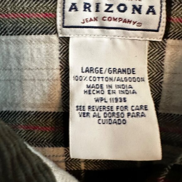 Arizona Plaid Flannel Shacket w/Corduroy Collar Zip Front White/Green/Red/Black - Picture 3 of 10